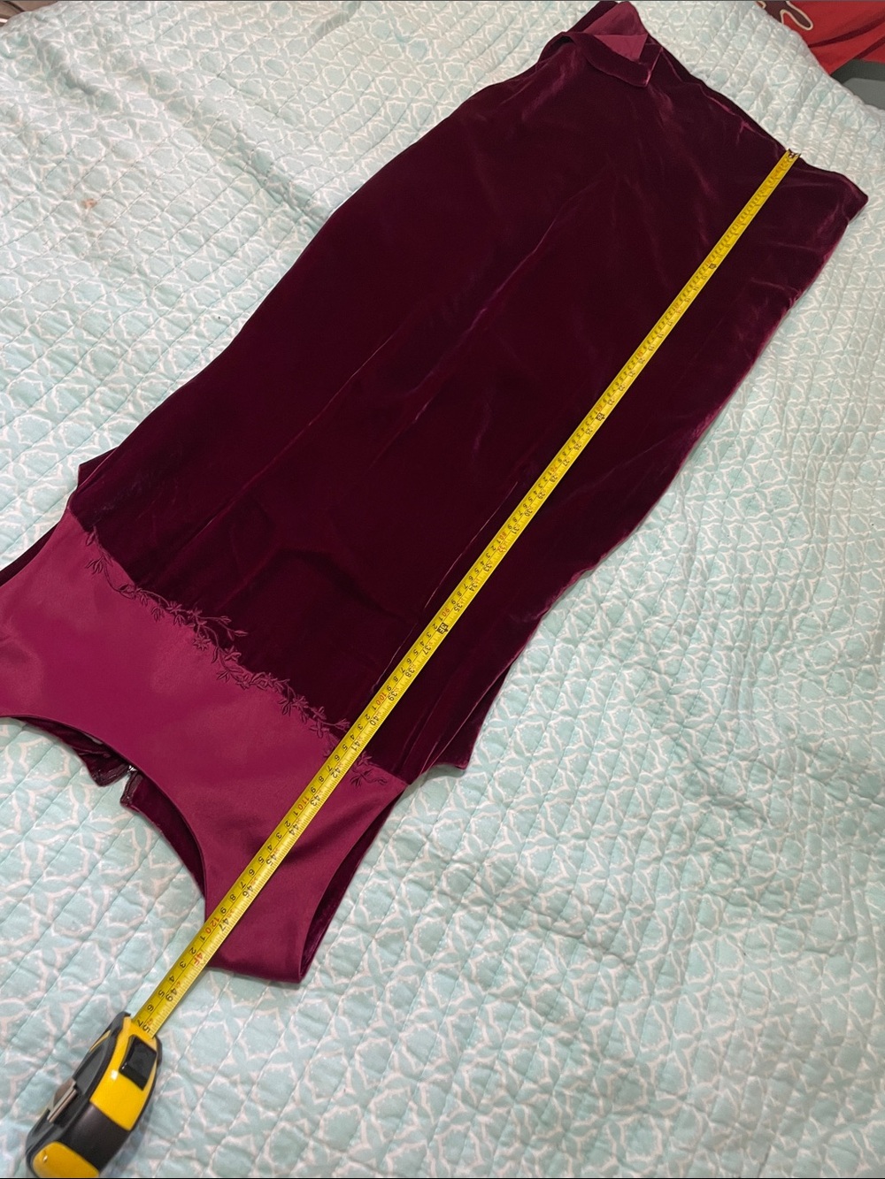 velvet silk blend embroidered column dress with side slit - Picture 9 of 9